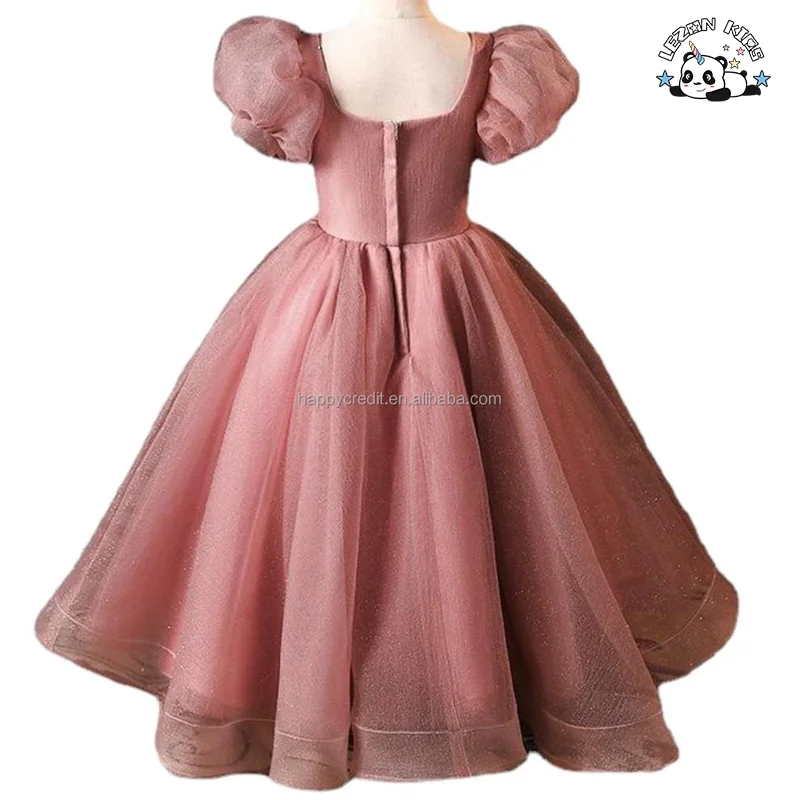 LEZONKIDS - Vestido de Princesa para Meninas com Manga Bufante Organza Personalizável, Tule, Festa, Flor, Verão